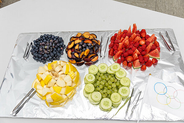 Essen ist so gef&auml;rbt und angeordnet wie die olympischen Ringe